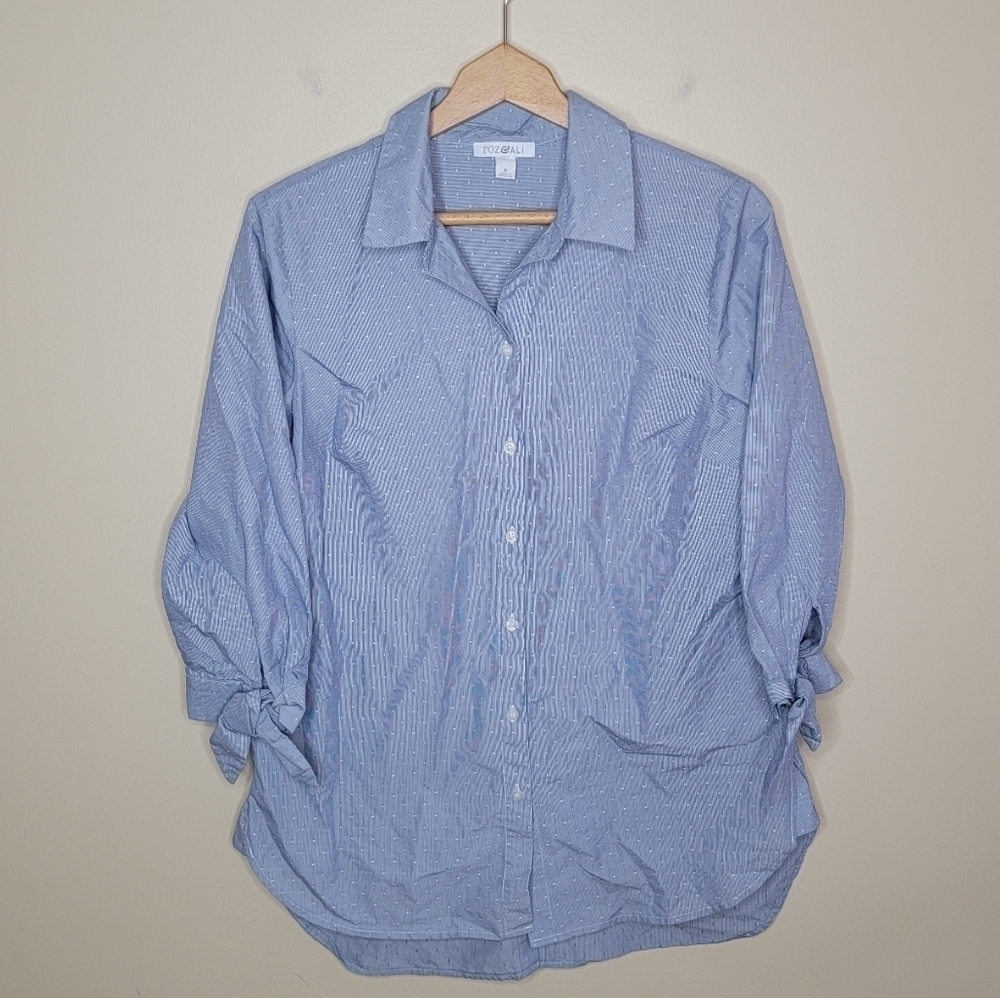 Roz & Ali Striped & Polka Dot Button Down Shirt Size Medium